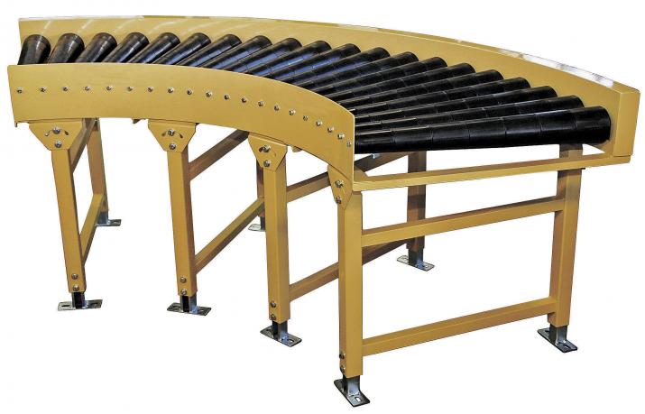 Tapered conveyor roller curves, power-driven