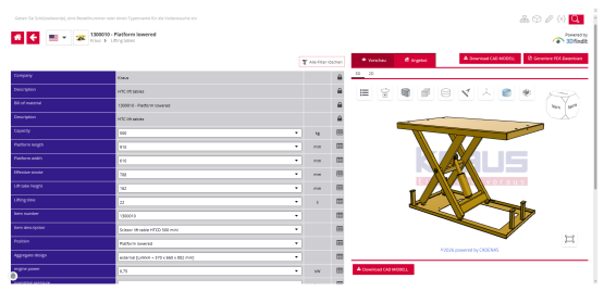 Lift table configuration