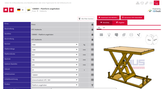 Hubtisch Konfigurator